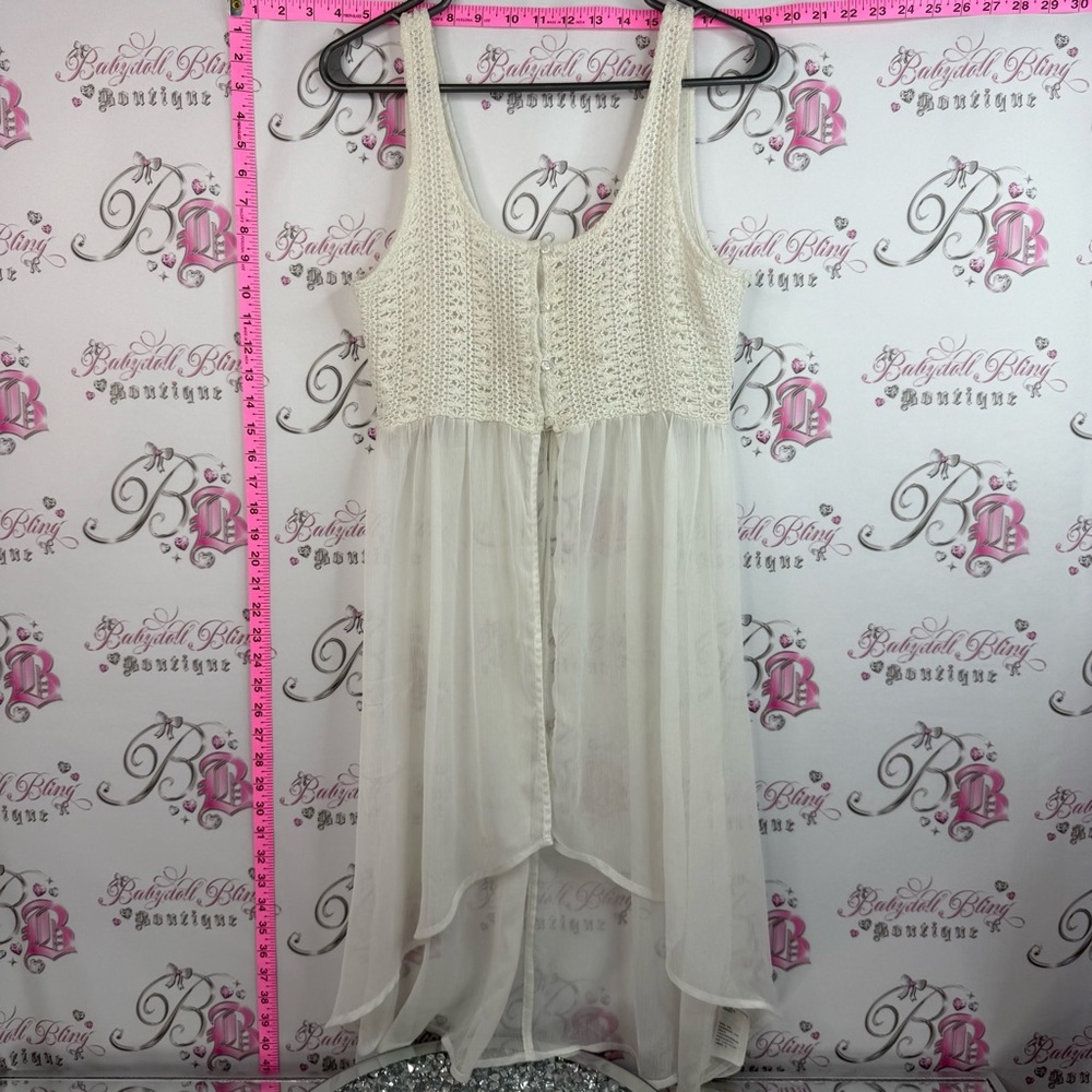 Hollister tank top long style button up Cream Crochet Bodice Sheer Tank Dress